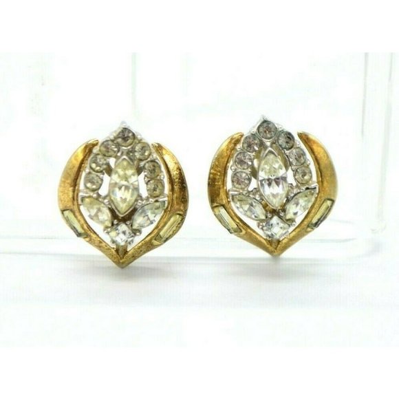 Trifari Jewelry - Crown Trifari Patent Pend Gold Tone Clear Rhinesto